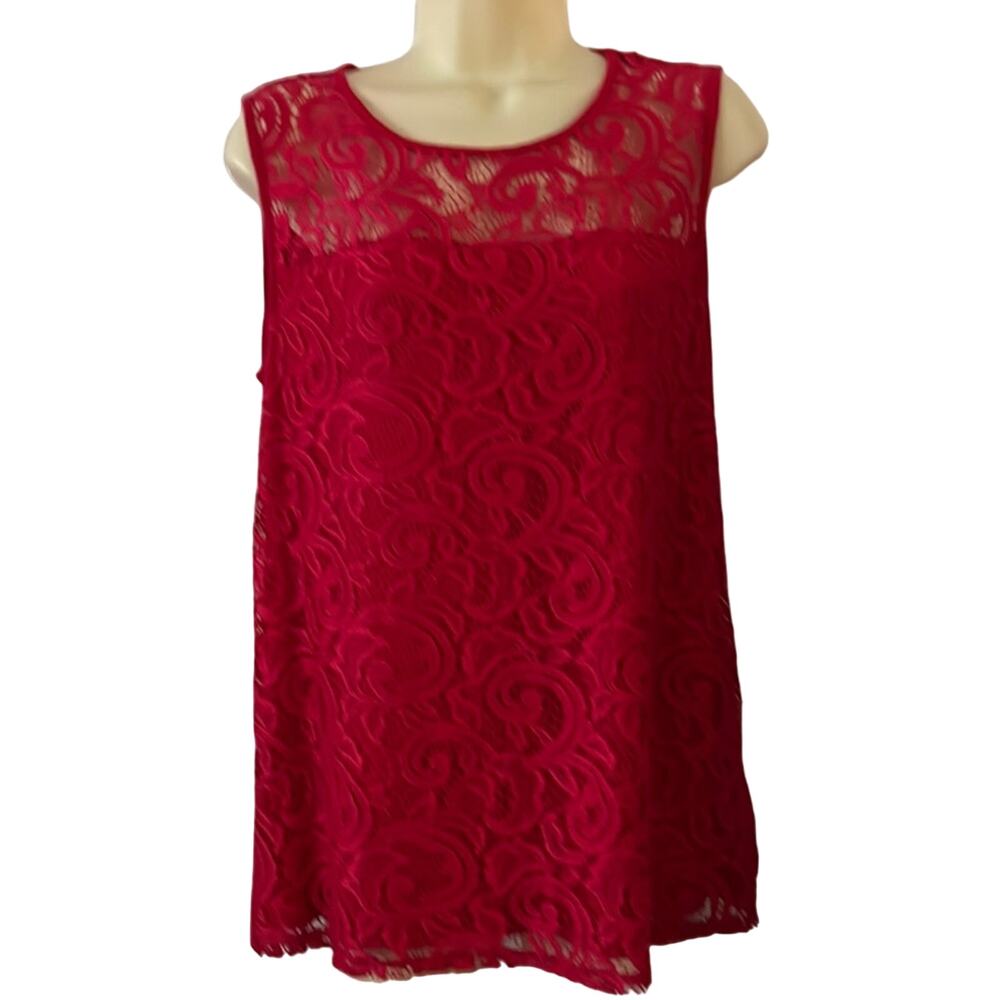 Adrianna Papell size M Red Lace & Knit Top Blouse